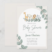 Editable Greenery Baby Shower Invitation for Boy  招待状 (正面/裏面)