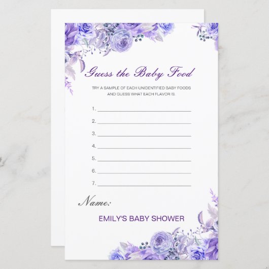 Editable Guess the Baby Food Baby Shower Game (正面/裏面)