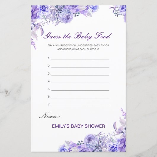 Editable Guess the Baby Food Baby Shower Game (正面)