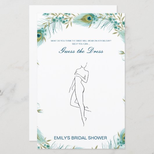 Editable Guess the Dress Bridal Shower Game (正面/裏面)