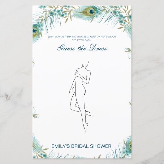 Editable Guess the Dress Bridal Shower Game (正面)