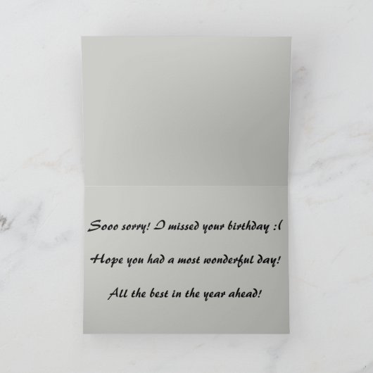 Editable Guilty Cat Missed Birthday カード (内部)