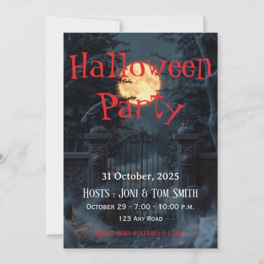 Editable Haunted Gate Halloween Party Invitation  招待状 (正面)