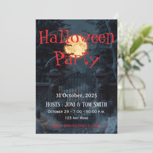 Editable Haunted Gate Halloween Party Invitation  招待状 (スタンド正面)