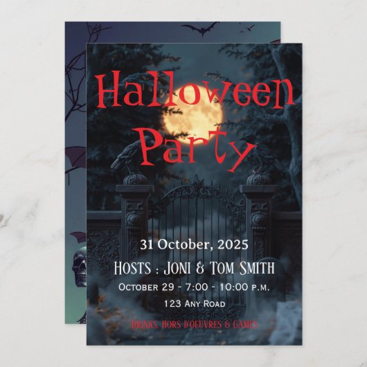 Editable Haunted Gate Halloween Party Invitation  招待状 (正面/裏面)