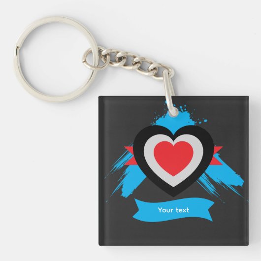 Editable Heart Custom Text Design キーホルダー (正面)
