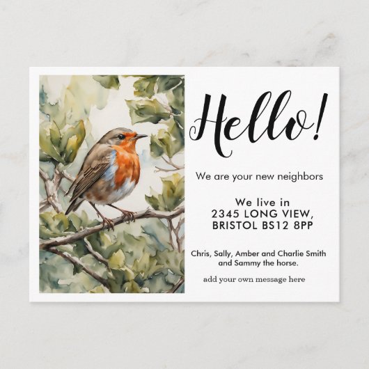 Editable Hello Neighbor,  New Address, Robin 案内ポストカード (正面)