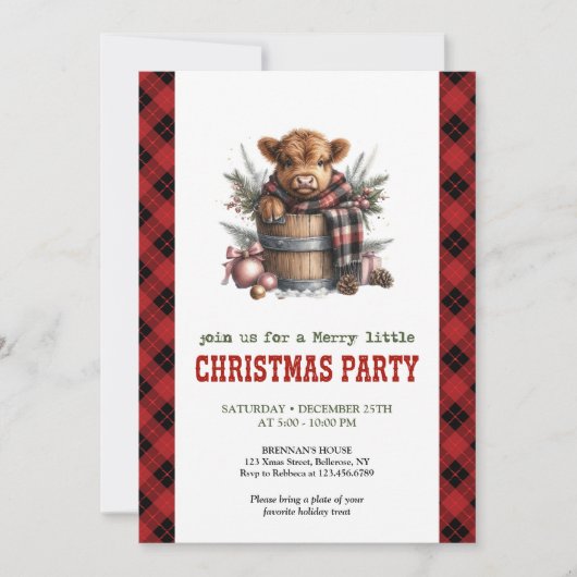 Editable highland cow Christmas celebration card 招待状 (正面)