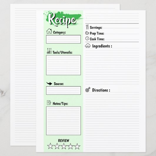Editable Homemade Fillable Recipe Paper Sheet (正面/裏面)