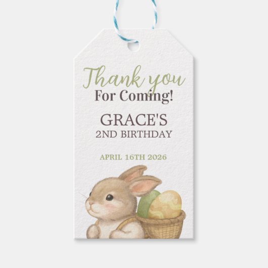 Editable Hop Two It Easter 2nd Birthday Bunny ギフトタグ (正面)