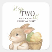 Editable Hop Two It Easter 2nd Birthday Bunny スクエアシール (正面)