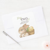 Editable Hop Two It Easter 2nd Birthday Bunny スクエアシール (封筒)