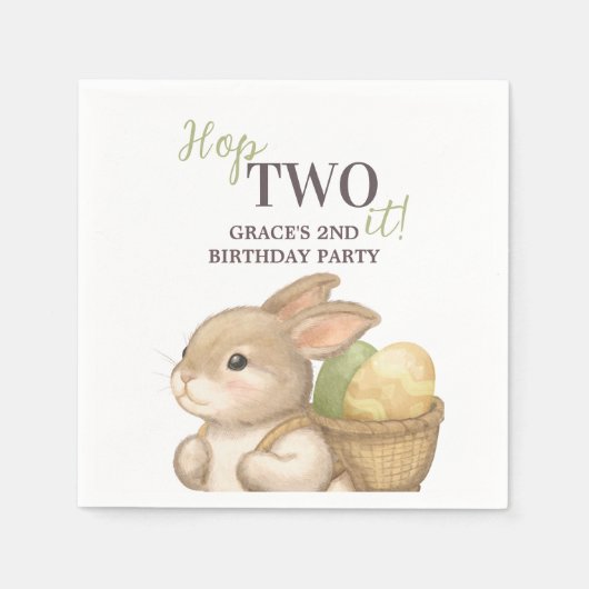 Editable Hop Two It Easter 2nd Birthday Bunny スタンダードカクテルナプキン (正面)