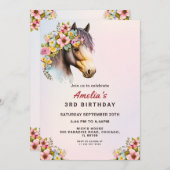Editable Horse Birthday Invitation for Girls 招待状 (正面/裏面)