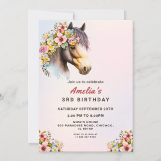 Editable Horse Birthday Invitation for Girls 招待状