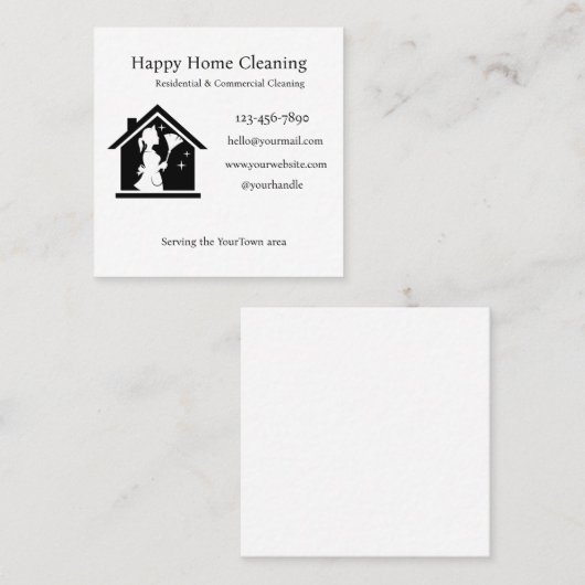 Editable House Cleaning Business Card  スクエア名刺 (正面/裏面)