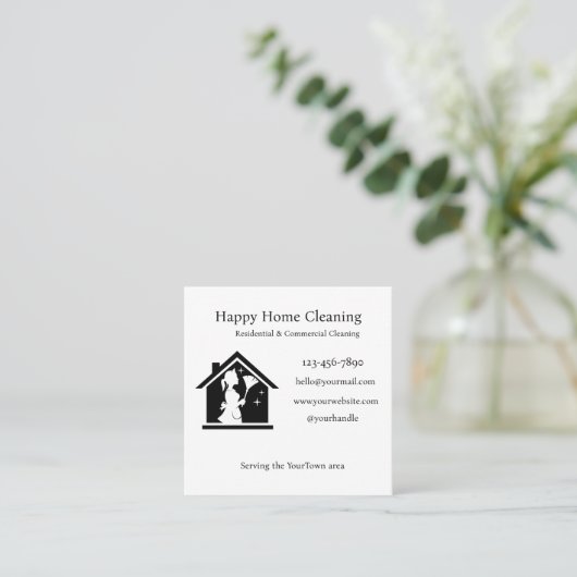 Editable House Cleaning Business Card スクエア名刺 (スタンド正面)