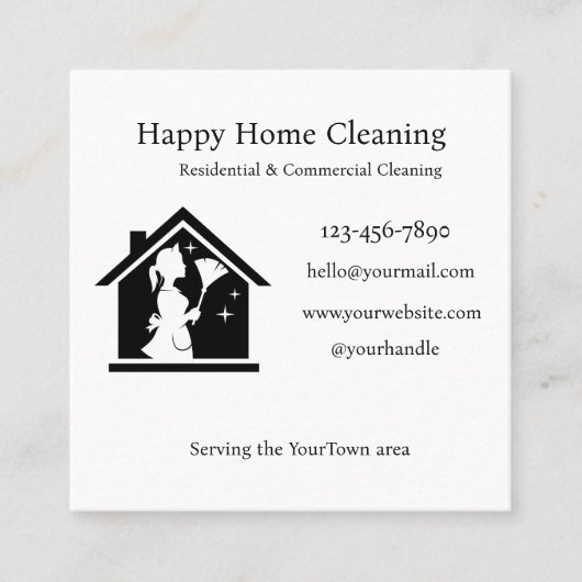 Editable House Cleaning Business Card  スクエア名刺 (正面)