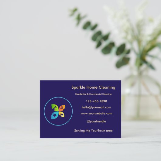 Editable House Cleaning Business Card  名刺 (スタンド正面)