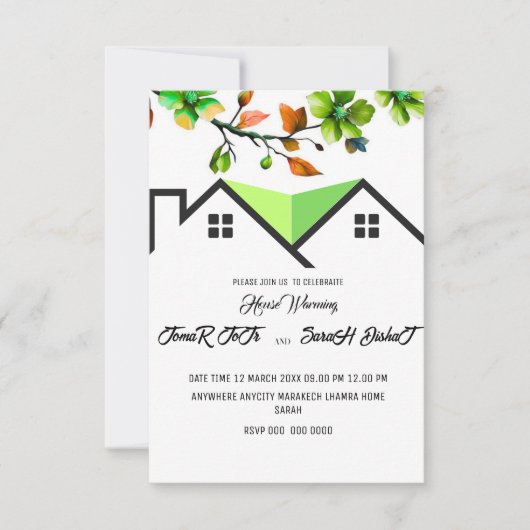 Editable House Warming Invitation, House Warming P 出欠カード (正面)