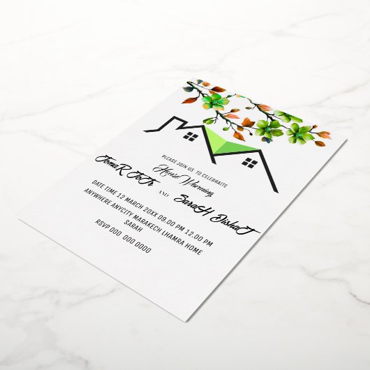 Editable House Warming Invitation, House Warming P 箔招待状 (回転した状態)