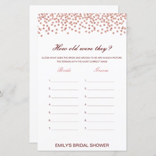 Editable How old were they? Bridal Shower Game (正面/裏面)