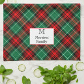 Editable Initial andl Name Green Red Holiday Plaid キッチンタオル (折り畳み)
