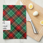 Editable Initial andl Name Green Red Holiday Plaid キッチンタオル (四つ折り)