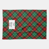 Editable Initial andl Name Green Red Holiday Plaid キッチンタオル (横)