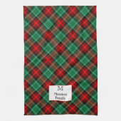 Editable Initial andl Name Green Red Holiday Plaid キッチンタオル (縦)