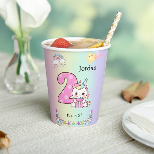 Editable Kids Birthday Party Paper Cup Cute Unicor 紙コップ (インサイチュ)