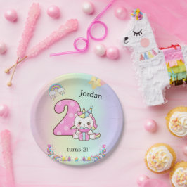 Editable Kids Birthday Party Plate Cute Unicorn ペーパープレート