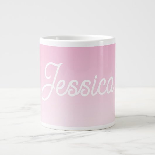 (Editable) Light Pink Color Ombre & Your Text ジャンボコーヒーマグカップ (正面)