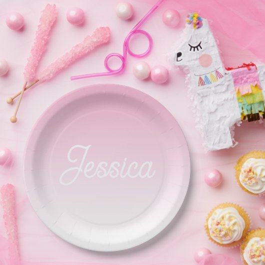 (Editable) Light Pink Color Ombre & Your Text ペーパープレート (パーティー)