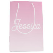 (Editable) Light Pink Color Ombre & Your Text ミディアムペーパーバッグ (正面)