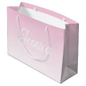 (Editable) Light Pink Color Ombre & Your Text ラージペーパーバッグ (裏面アングル)