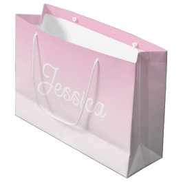 (Editable) Light Pink Color Ombre & Your Text ラージペーパーバッグ