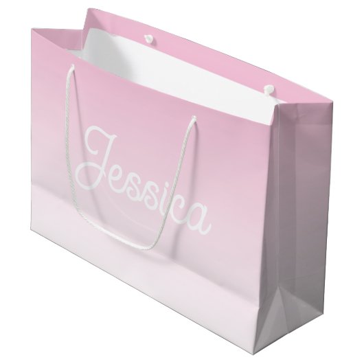 (Editable) Light Pink Color Ombre & Your Text ラージペーパーバッグ (正面アングル)