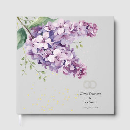 Editable Lilac Floral and Gold Wedding Guestbook ゲストブック