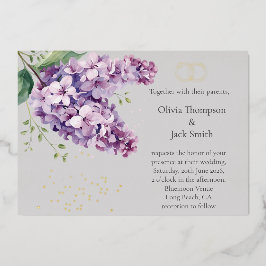 Editable Lilac Floral Invitation, Floral and Gold 箔招待状