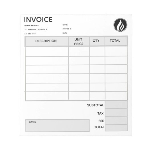 Editable Logo Invoice ノートパッド (正面)