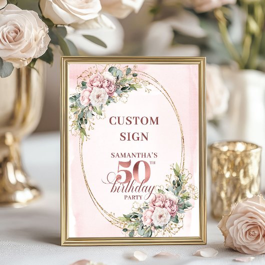 Editable Luxury Rose Gold 50th Birthday Tabletop  ポスター