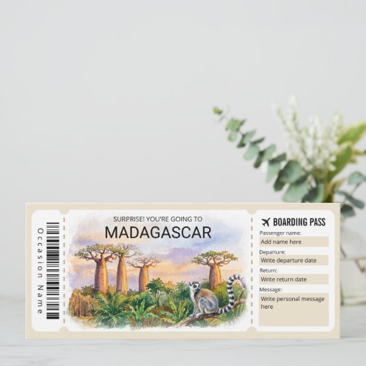 Editable Madagascar Trip Boarding Pass Ticket 招待状 (スタンド正面)