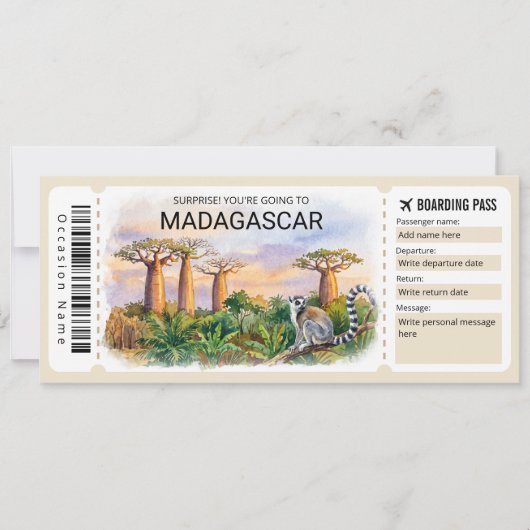 Editable Madagascar Trip Boarding Pass Ticket 招待状 (正面)
