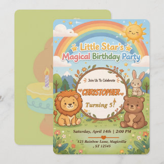 Editable Magical Forest Animals Birthday Invite 招待状