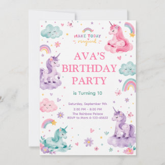 Editable Magical Unicorn Birthday Card 招待状