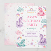 Editable Magical Unicorn Birthday Card 招待状 (正面/裏面)