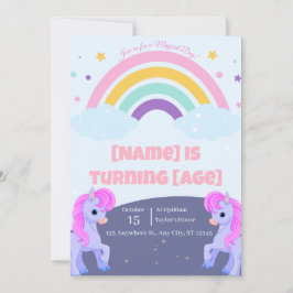 Editable Magical Unicorn Birthday Invitation 招待状