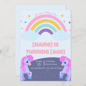 Editable Magical Unicorn Birthday Invitation 招待状 (正面/裏面)