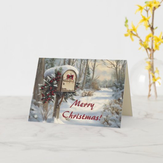 Editable Mailbox on a Winter Rural Road Christmas カード (黄色い花)